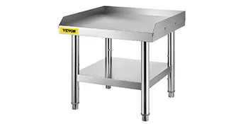 VEVOR stainless steel grill stand with adjustable legs and lower shelf.