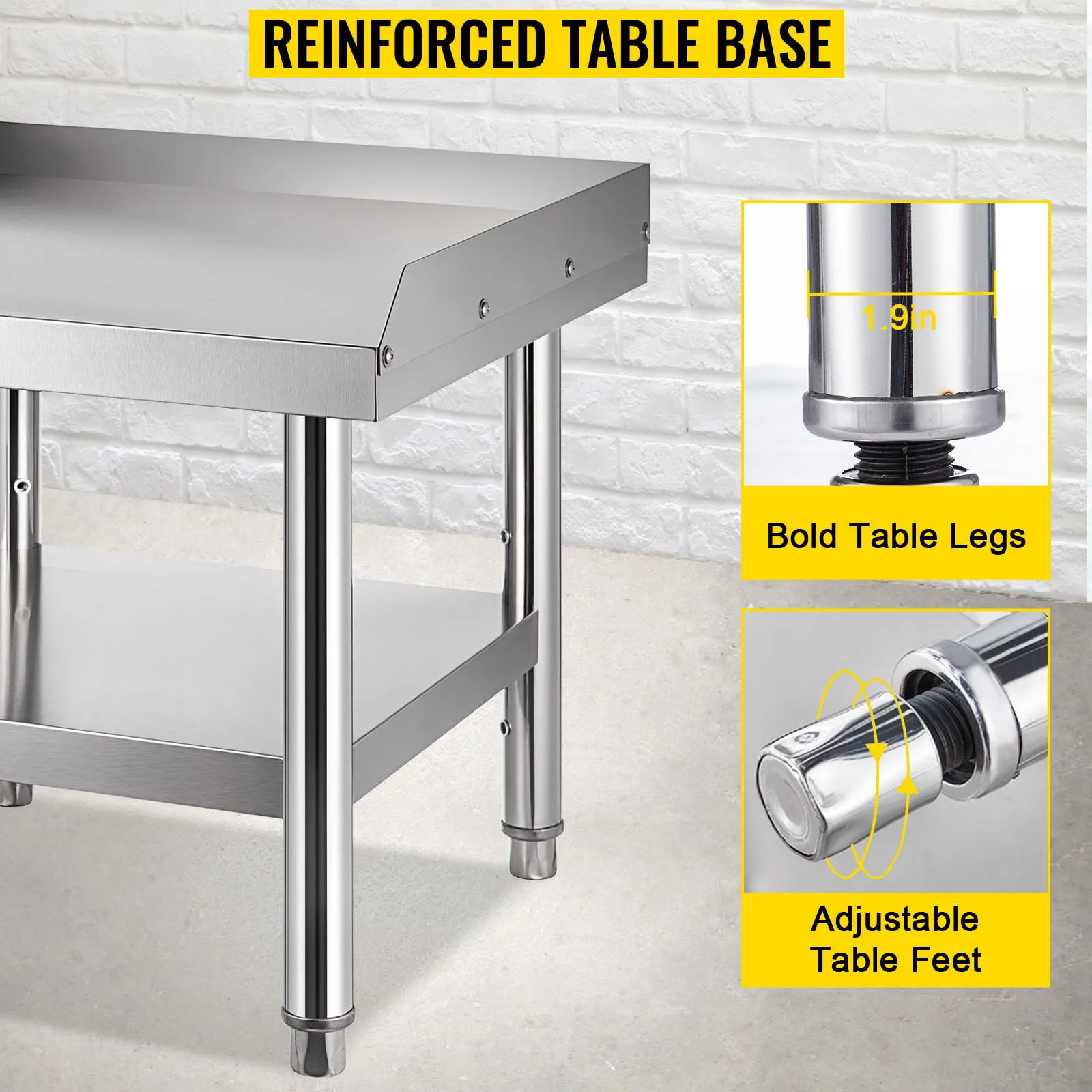 VEVOR stainless steel grill stand with bold table legs and adjustable table feet.