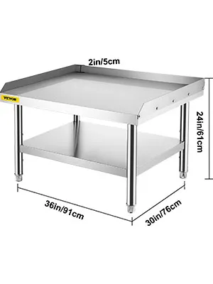 Soporte para parrilla VEVOR de acero inoxidable con dimensiones y estante inferior.