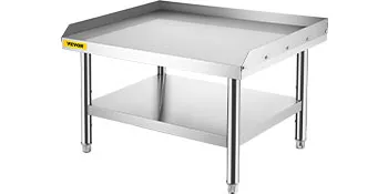 Soporte de parrilla VEVOR de acero inoxidable con estante y bordes elevados.