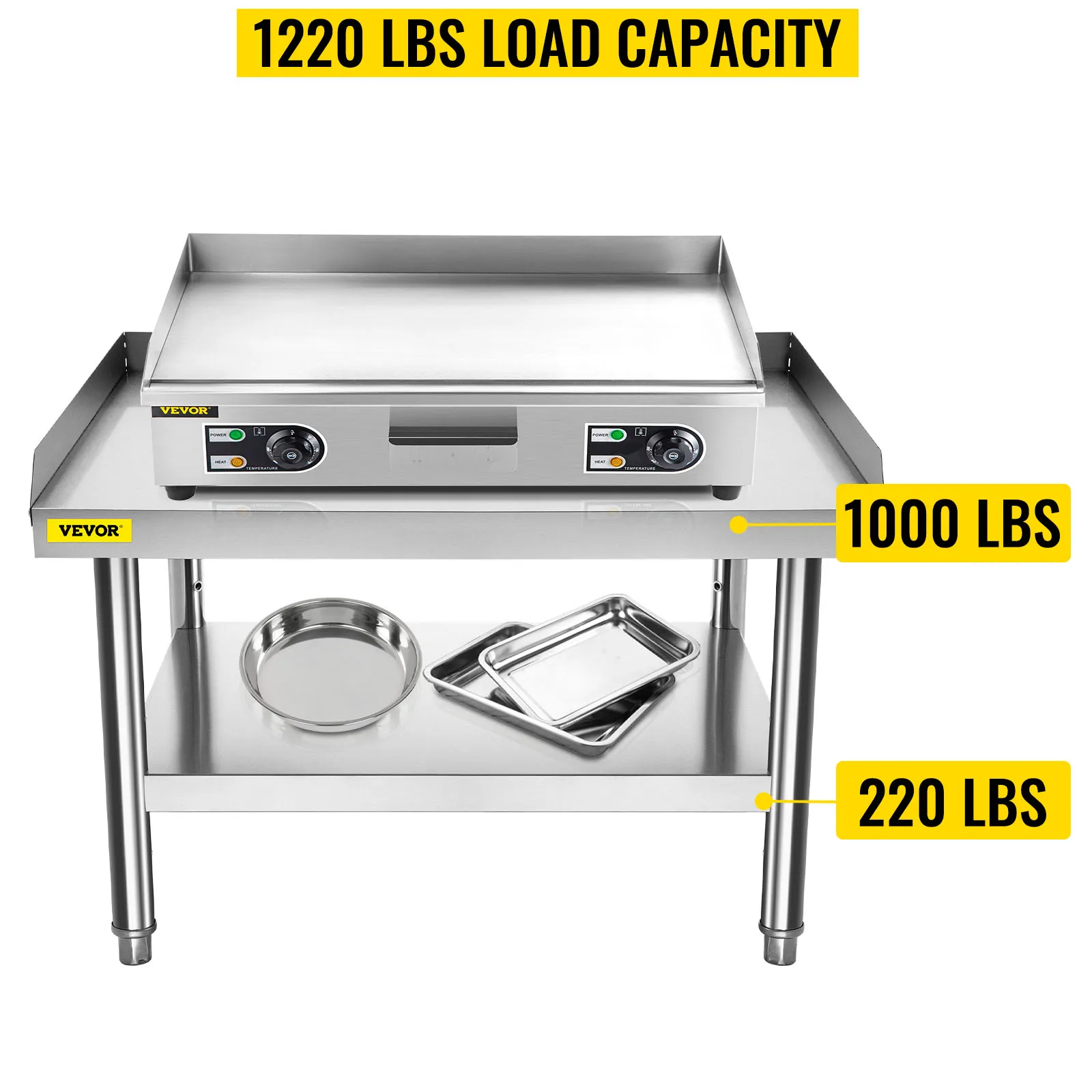 Soporte para parrilla VEVOR con una capacidad de carga de 1220 libras, con plancha y bandejas.
