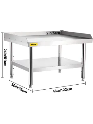 VEVOR stainless steel grill stand with dimensions 48x30x24 inches, featuring under shelf.