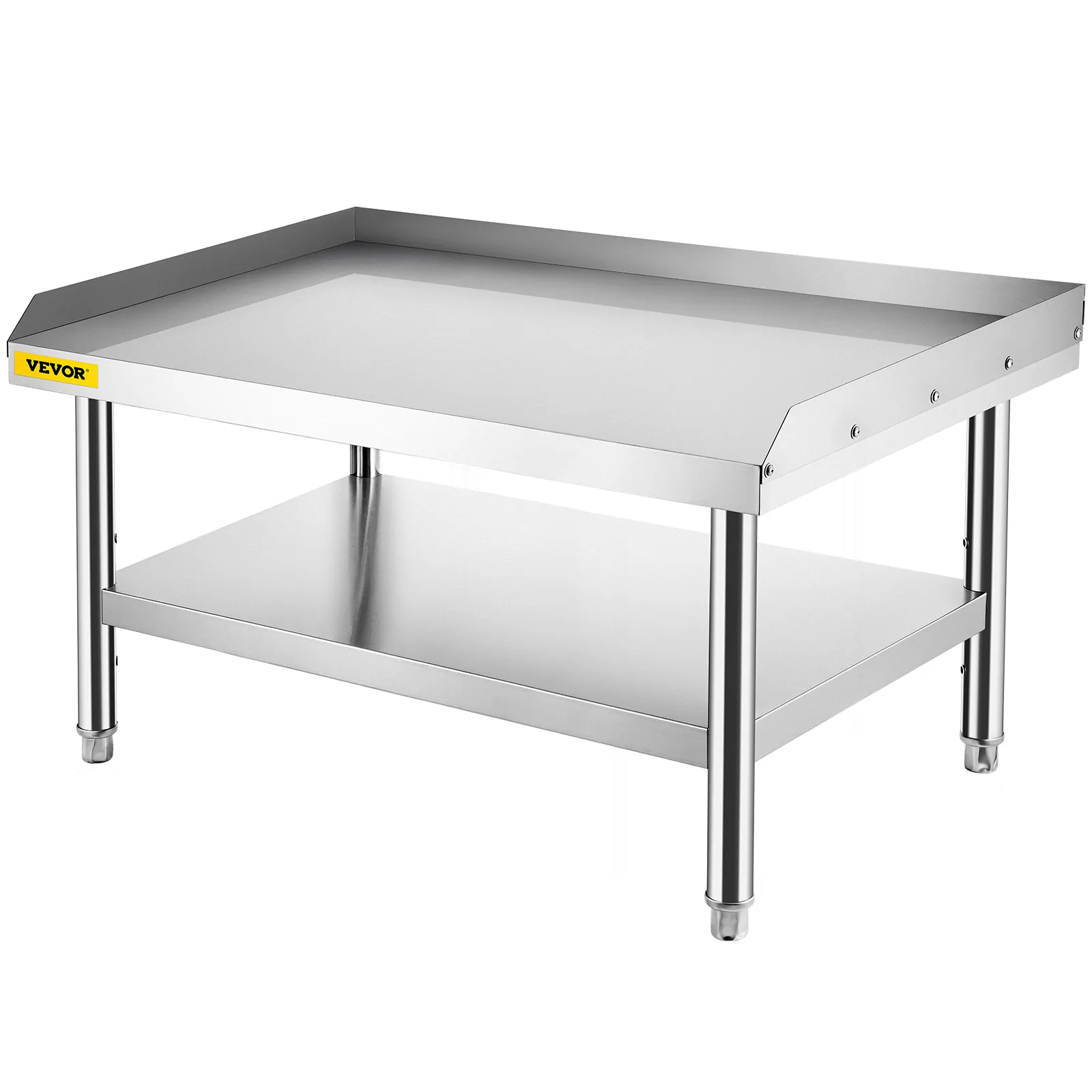 VEVOR stainless steel grill stand with shelf and backsplash.