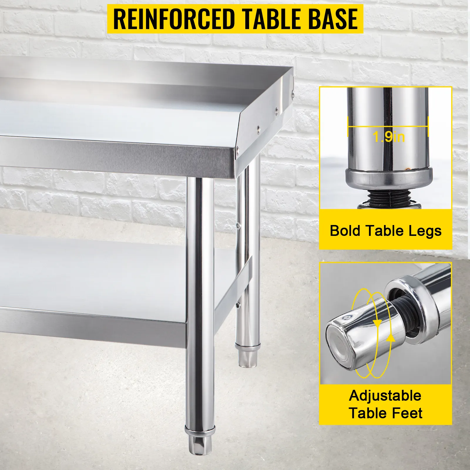 VEVOR stainless steel grill stand with reinforced table base and adjustable feet.