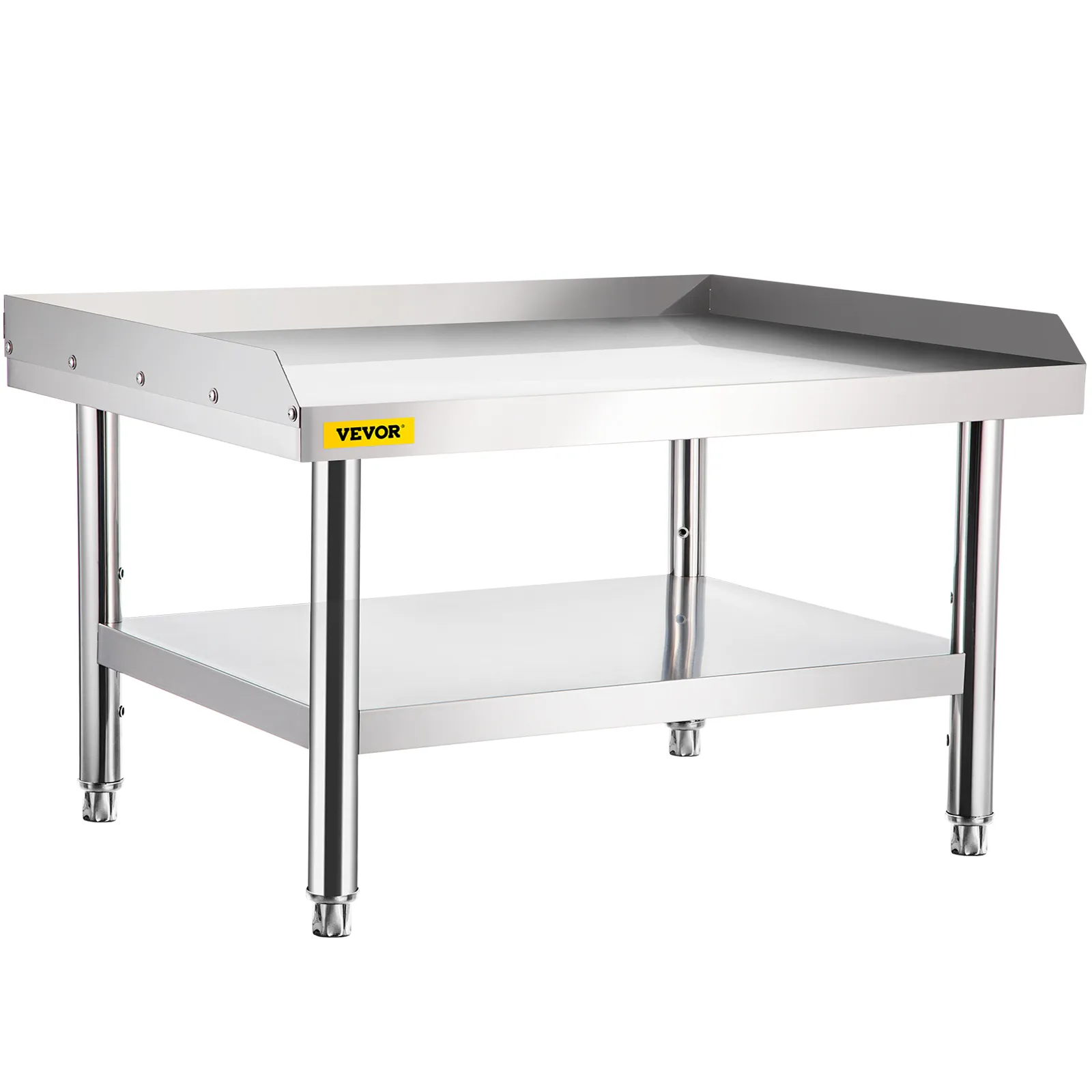 stainless steel VEVOR grill stand with shelf, sturdy and sleek design.