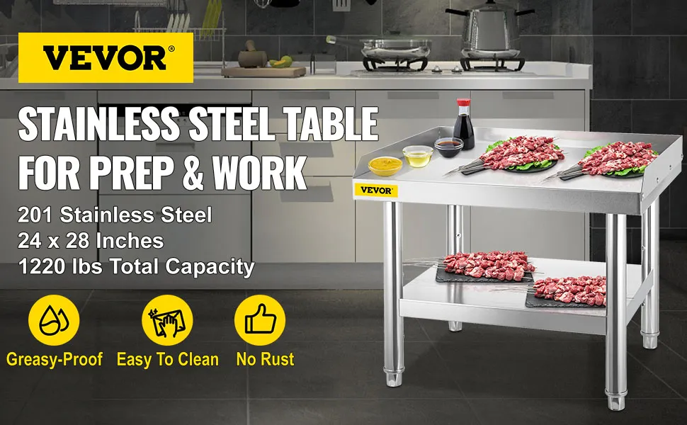 Stainless Steel Equipment Grill Stand, 152x76x61 Cm Stainless Table, Grill Stand Table With Adjustable Storage Undershelf, Equipment Stand Grill Table For Hotel, Home, Restaurant