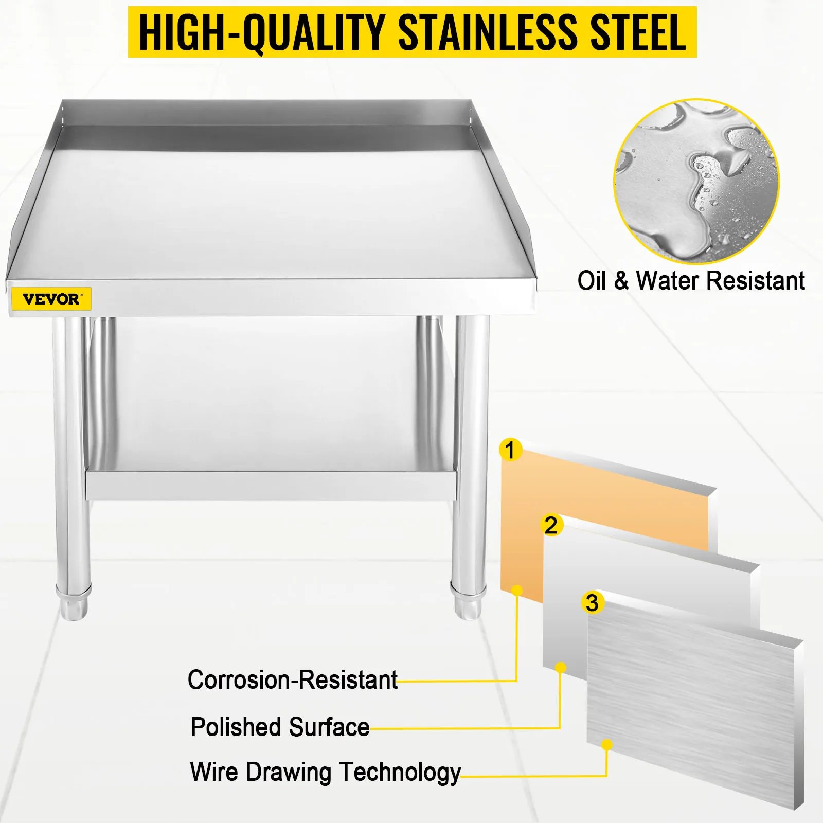 Soporte de parrilla de acero inoxidable VEVOR con superficie pulida y resistente a la corrosión.