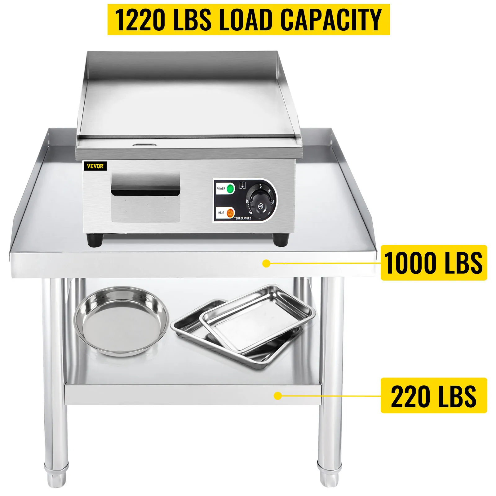 Stainless Steel Equipment Grill Stand, 152x76x61 Cm Stainless Table, Grill Stand Table With Adjustable Storage Undershelf, Equipment Stand Grill Table For Hotel, Home, Restaurant