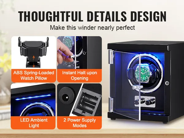 Nakręcarka do zegarków VEVOR z oświetleniem LED, sprężynową poduszką na zegarek ABS i dwoma trybami zasilania.