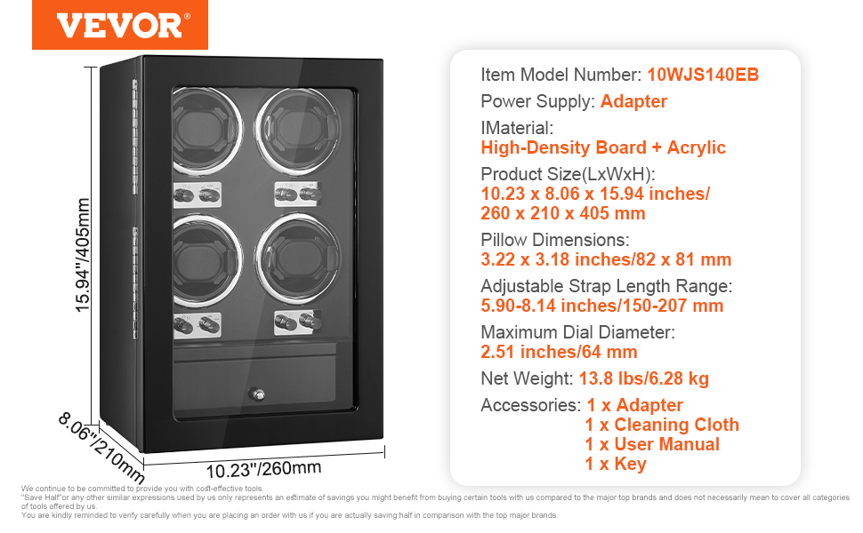 VEVOR Watch Winder, Watch Winder for 4 Men's and Women's Automatic