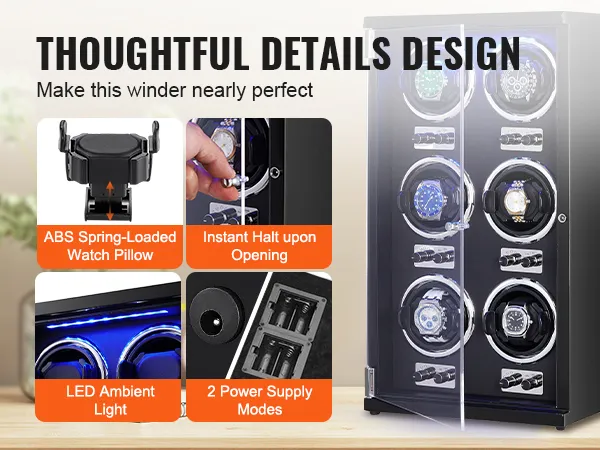 VEVOR watchwinder met led-lampje, display met dubbele functie, abs-horlogekussen en twee voedingsmodi