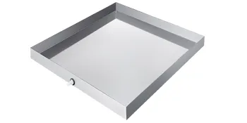 stainless steel VEVOR washing machine pan with side drain.