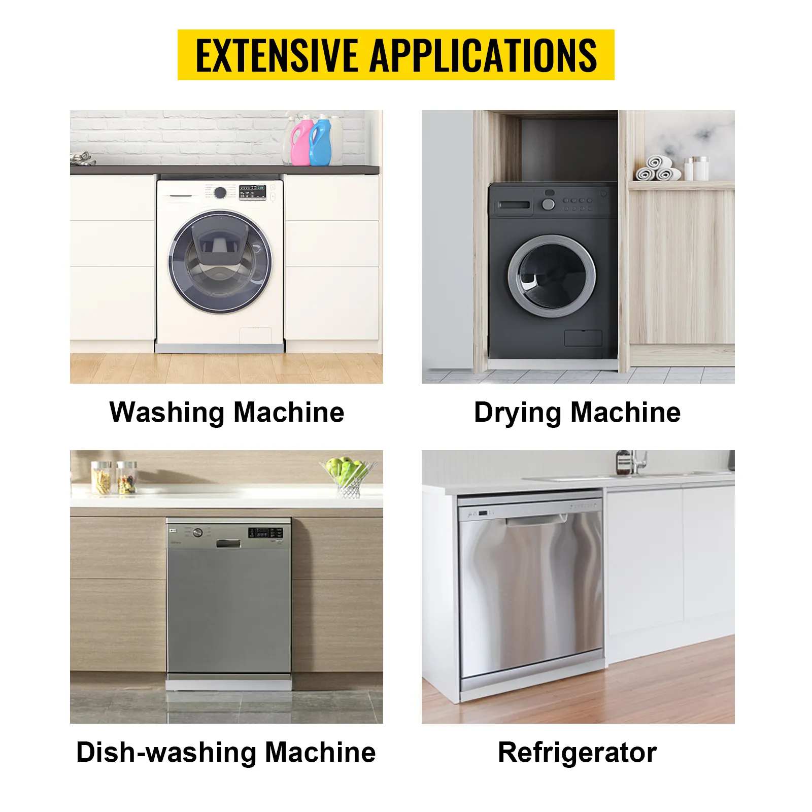 lavadora, secadora, lavavajillas y frigorífico en las cocinas modernas.