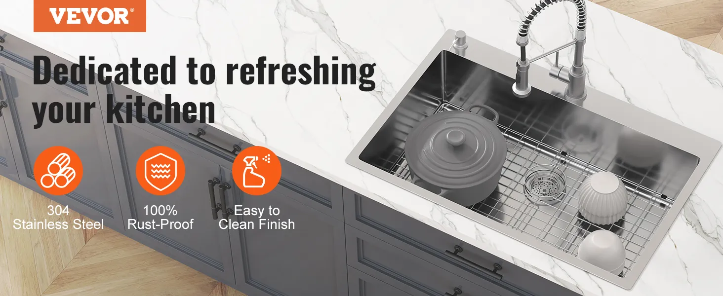 VEVOR sink protector grid in a modern kitchen with stainless steel sink and faucet, clean finish.