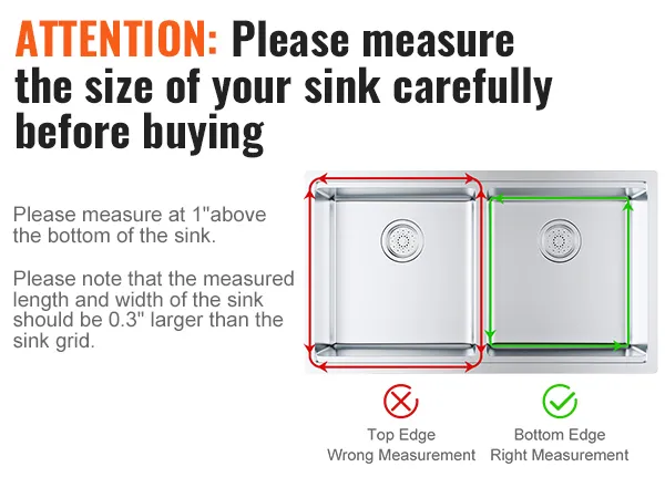 attention: measure your sink's size carefully for the right VEVOR sink protector grid fit.