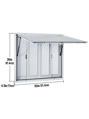 Ventana de concesión VEVOR, 36 pulgadas x 36 pulgadas, marco de aluminio con toldo.