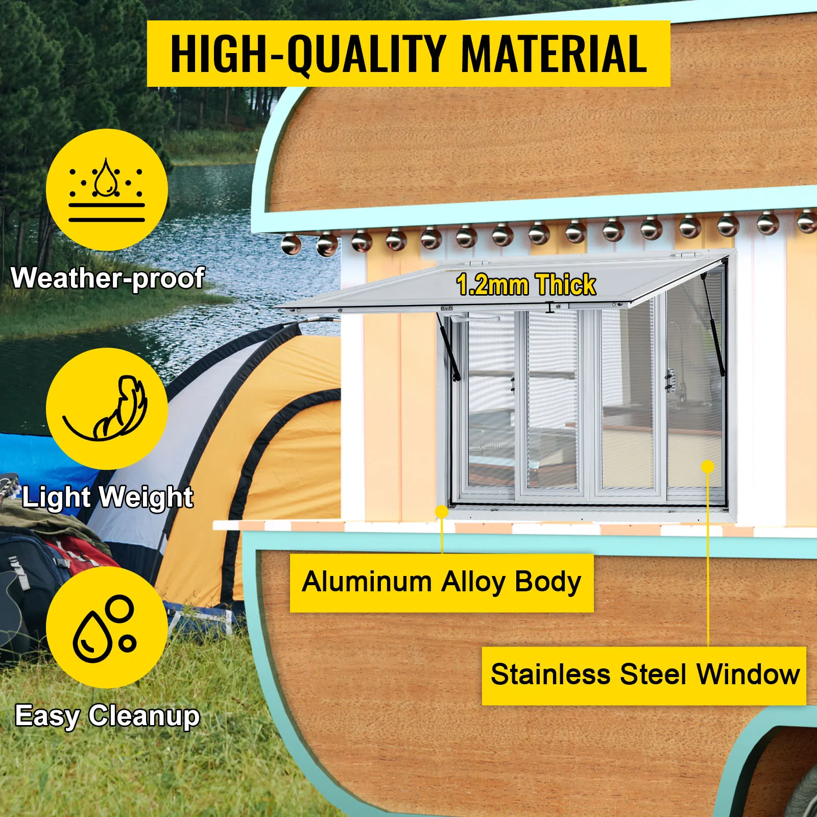 Ventana de concesión VEVOR con cuerpo de aleación de aluminio, ventana de acero inoxidable, resistente a la intemperie.