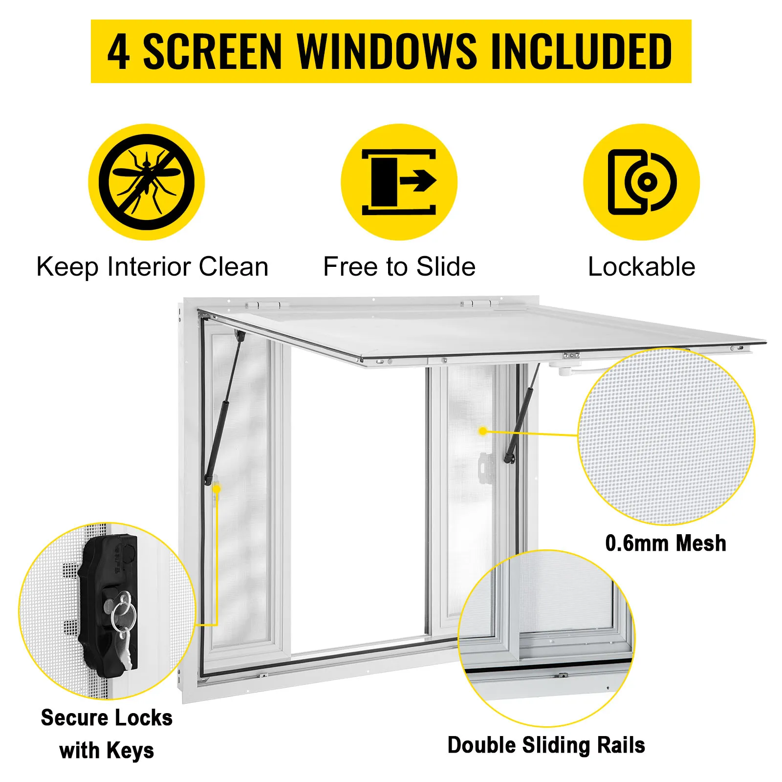 Ventana de concesión VEVOR con 4 ventanas de malla, cerraduras seguras y rieles deslizantes dobles