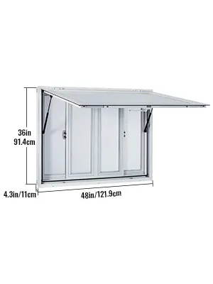 Ventana de concesión VEVOR, 48x36 pulgadas con toldo y paneles de vidrio corredizos.
