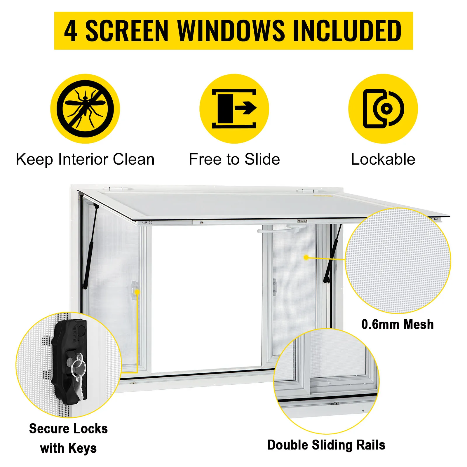 VEVOR concession window with secure locks, 0.6mm mesh, and double sliding rails