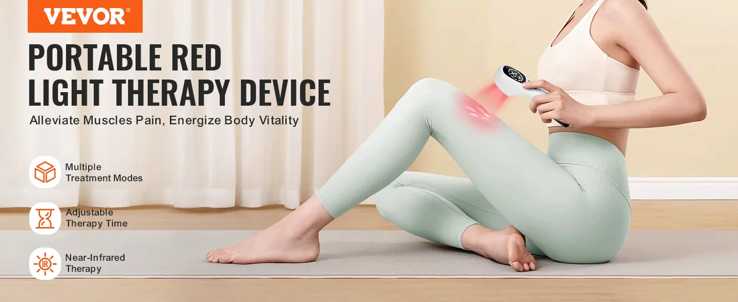 VEVOR-apparaat voor roodlichttherapie voor verlichting van pijn in de benen, met meerdere standen en instelbare therapietijd.