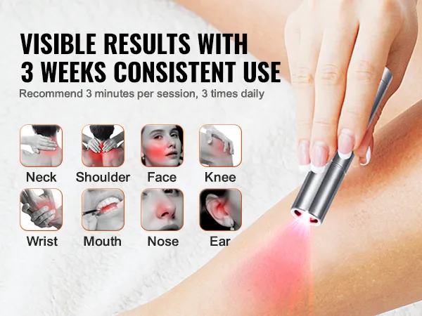 VEVOR red light therapy device, effective for neck, shoulder, wrist, mouth, nose, ear, and knee pain.