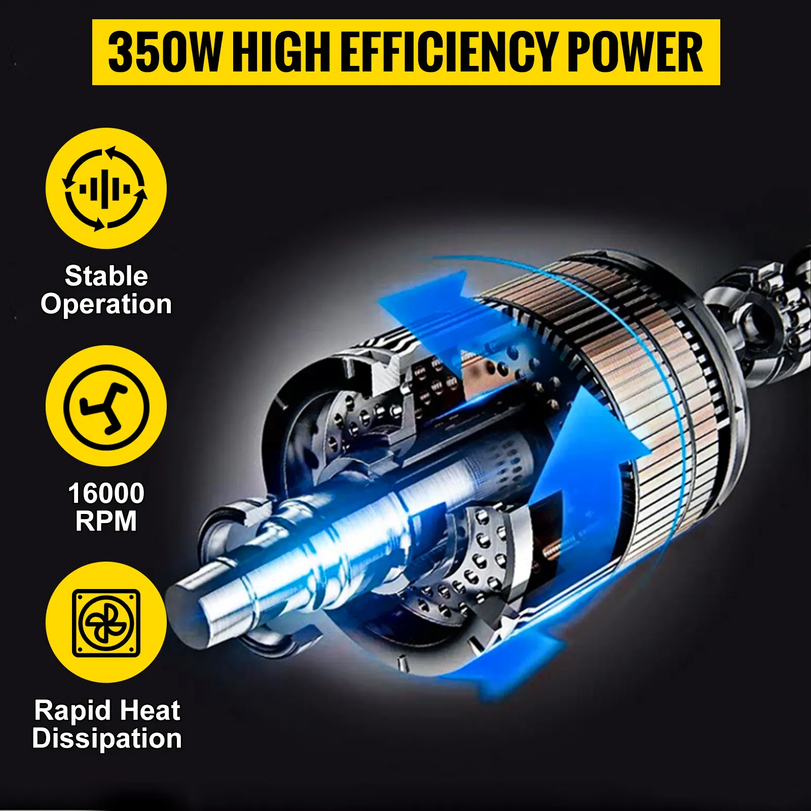 Motor de licuadora de inmersión VEVOR de 350 W con funcionamiento estable, 16 000 rpm y rápida disipación del calor
