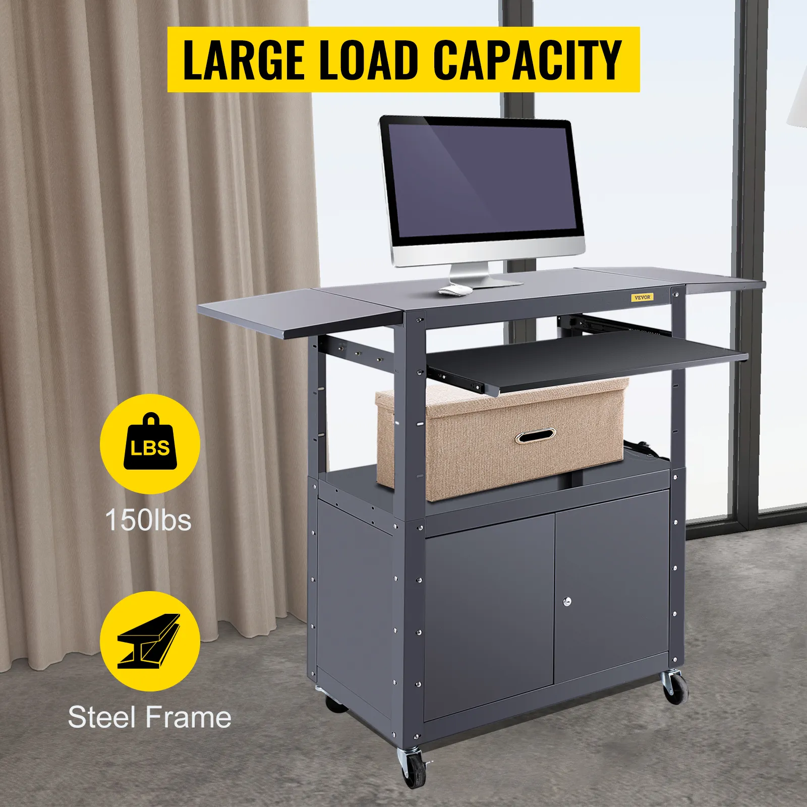 Carrito VEVOR av con estructura de acero, monitor, gran capacidad de carga de 150 lbs.