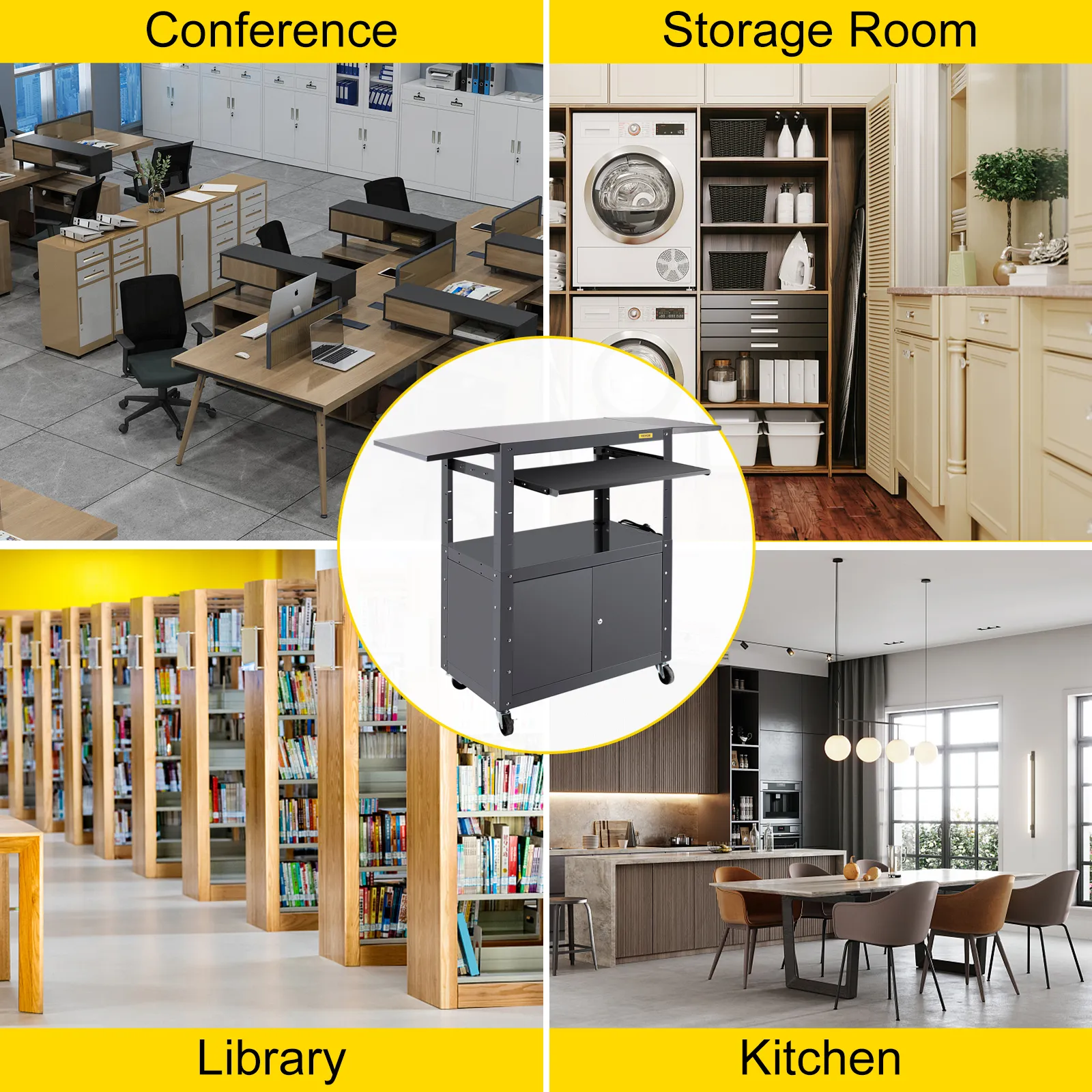 Carrito VEVOR av para conferencias, salas de almacenamiento, biblioteca y versatilidad en la cocina.