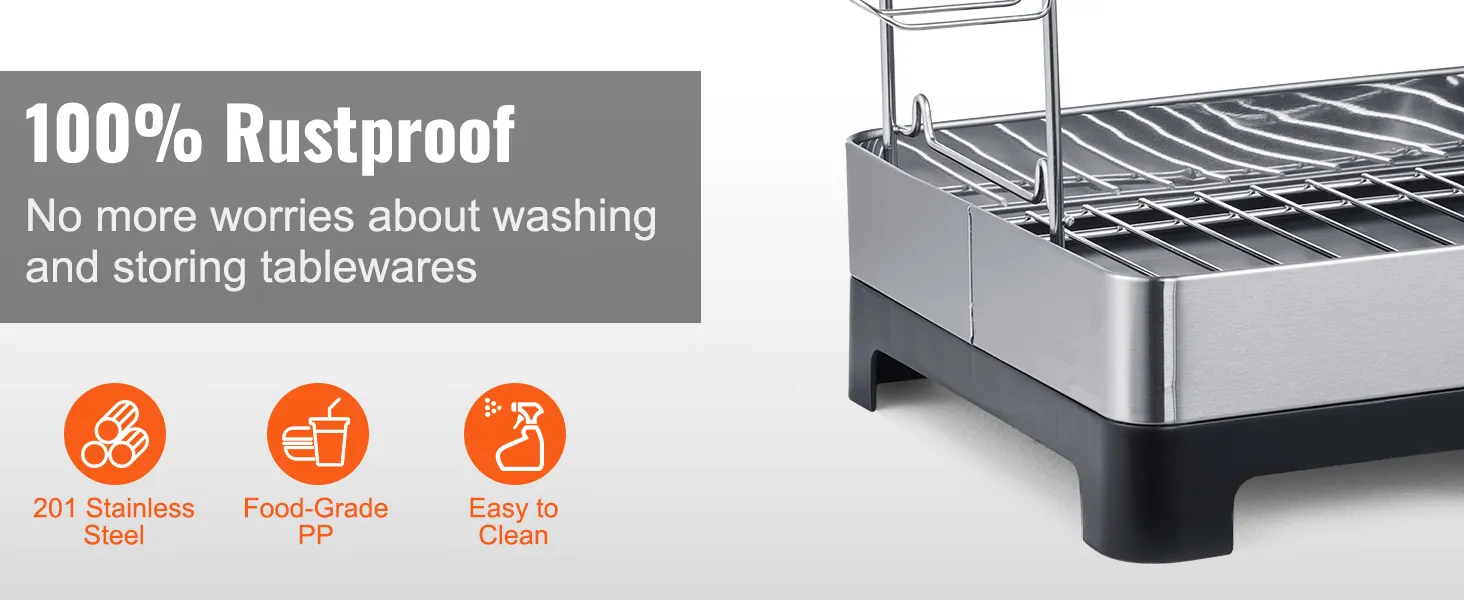 Scolapiatti VEVOR - 100% antiruggine, acciaio inox 201, polipropilene per uso alimentare, facile da pulire.