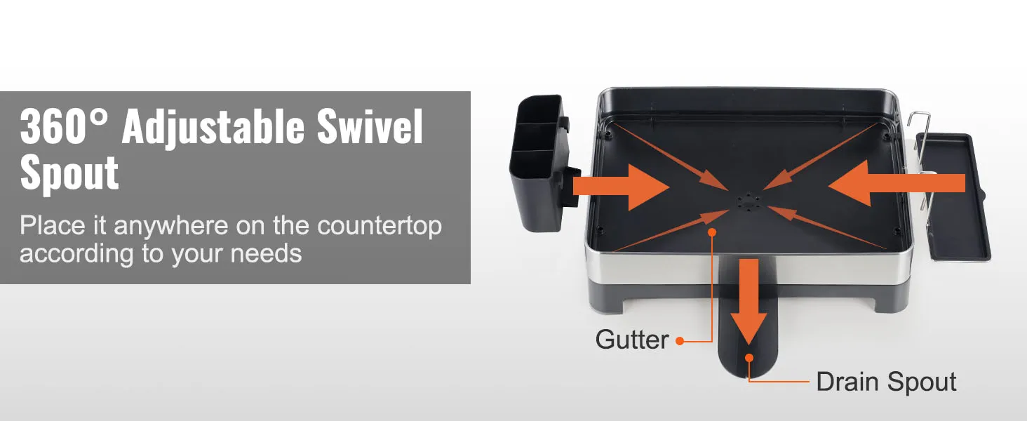 Scolapiatti VEVOR con beccuccio girevole regolabile a 360°, grondaia rimovibile e beccuccio di scarico.