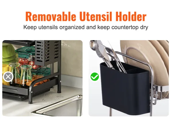 Il portautensili rimovibile per lo scolapiatti VEVOR mantiene gli utensili da cucina in ordine e il piano di lavoro asciutto.