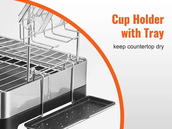 Scolapiatti VEVOR con portabicchieri e vassoio per mantenere asciutto il piano di lavoro. Finitura in acciaio inox.