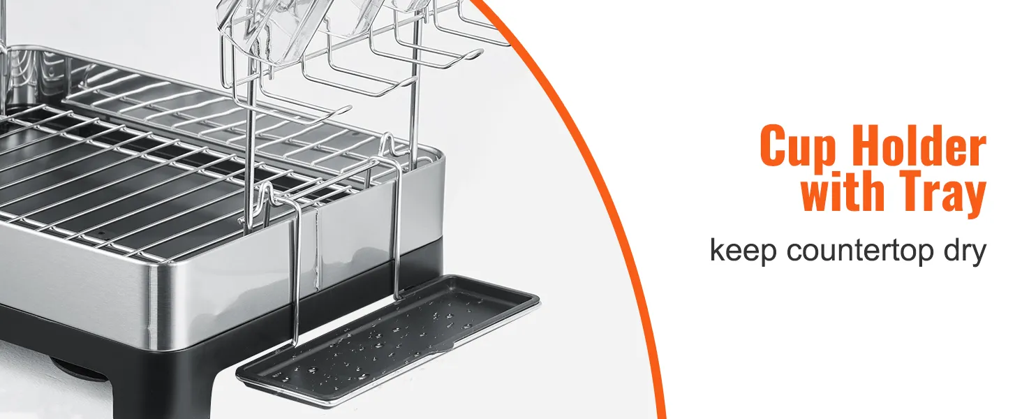 Scolapiatti VEVOR con portabicchieri e vassoio per mantenere asciutto il piano di lavoro. Finitura in acciaio inox.