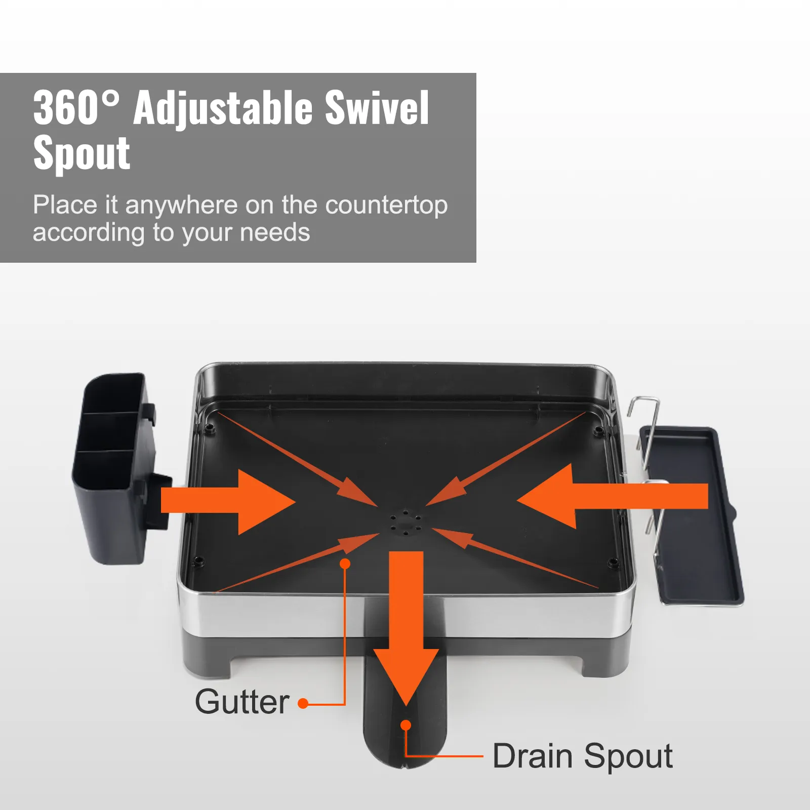 Scolapiatti VEVOR con beccuccio girevole regolabile a 360°, più canaline e beccuccio di scarico per un'asciugatura efficiente.