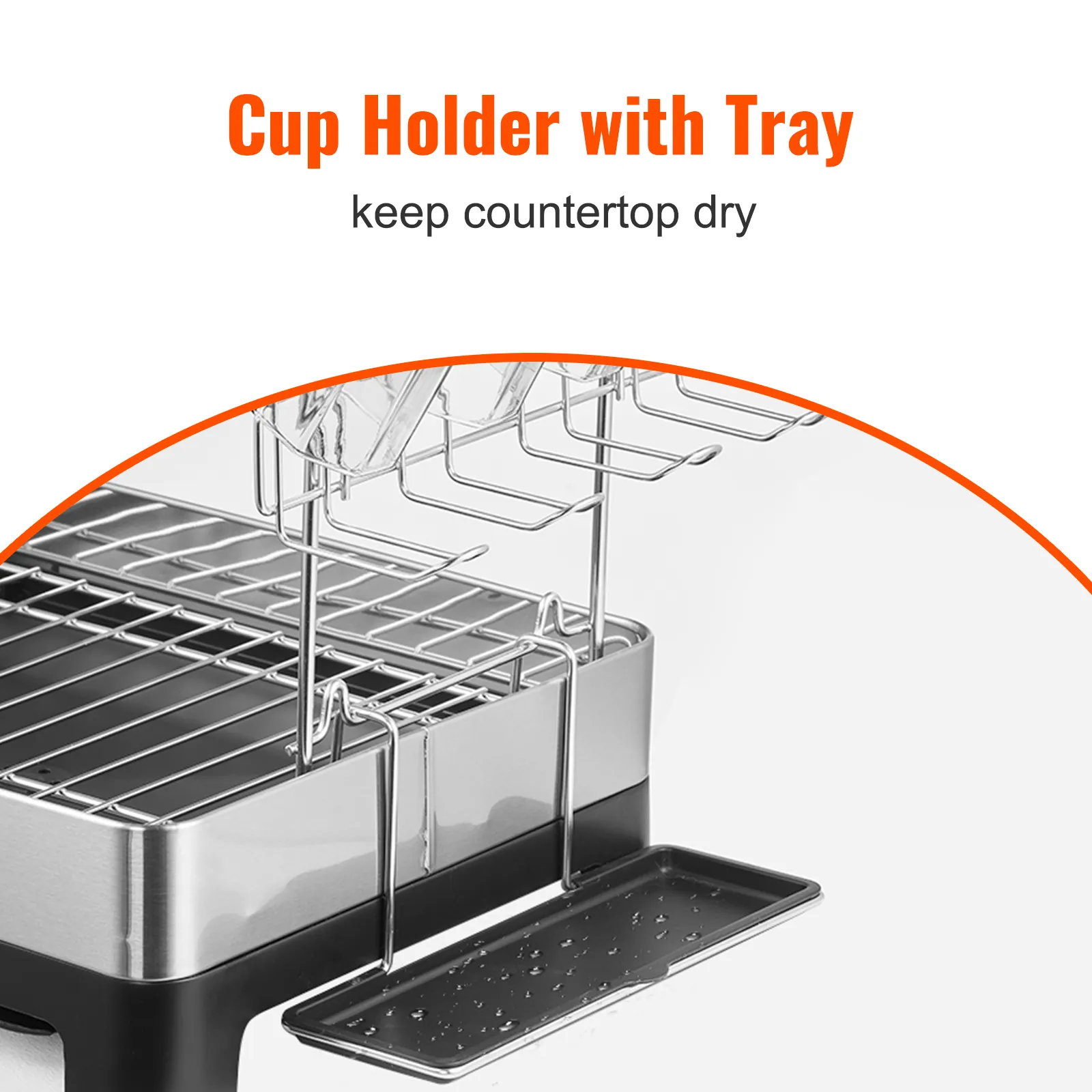 Scolapiatti VEVOR con portabicchieri e vassoio, per mantenere il piano di lavoro asciutto.