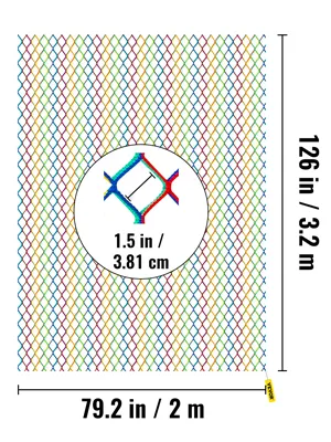 Red de carga para escalada VEVOR con tamaño de malla de 1,5 pulgadas/3,81 cm, 126 pulgadas por 79,2 pulgadas.