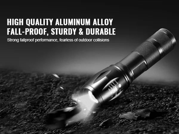 Linterna VEVOR de aluminio de alta calidad y alto lumen, a prueba de caídas, resistente y duradera, ideal para uso en exteriores.
