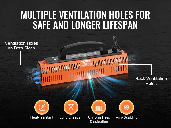VEVOR infrared curing lamp with multiple ventilation holes, heat-resistant, long lifespan, anti-scalding.