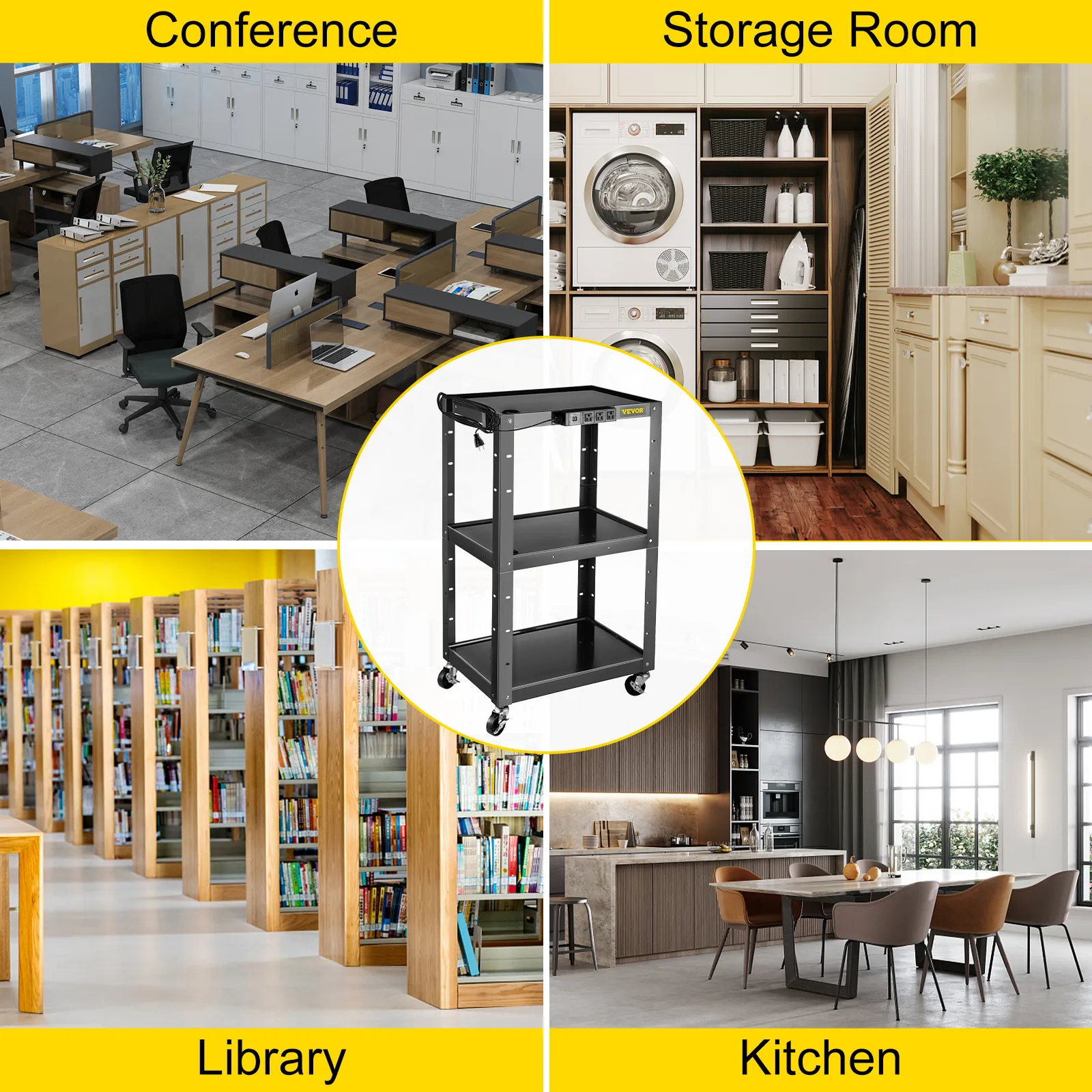 Carro audiovisual de acero VEVOR para salas de conferencias, de almacenamiento, de biblioteca y de cocina