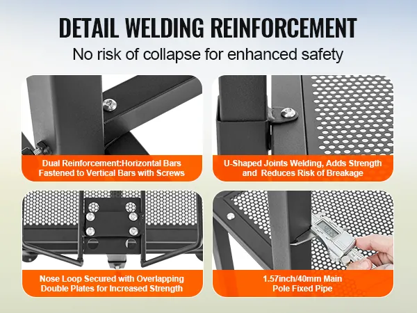 Het gedetailleerde lassen van de VEVOR geiten- en schapenstandaard verhoogt de veiligheid met dubbele versteviging en U-vormige verbindingen.