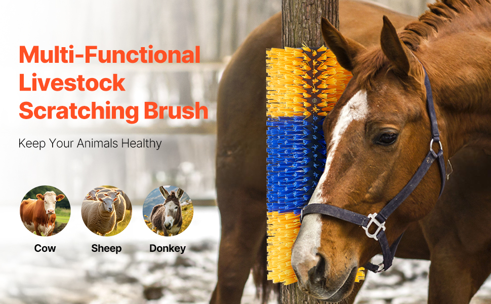 2 Brosses à Gratter Semi-circulaires Pour Chevaux, Bovins, Moutons... - Longueur 43,5 Cm, Poils Nylon - Fixation Par Vis - 7