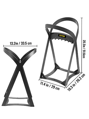 VEVOR log splitter with dimensions labeled for width, depth, and height.