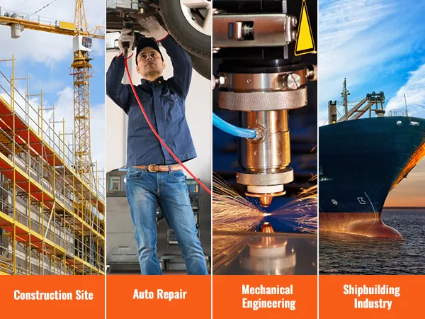 construction site, auto repair, mechanical engineering, and shipbuilding industry applications showcase VEVOR knockout punch driver kit.