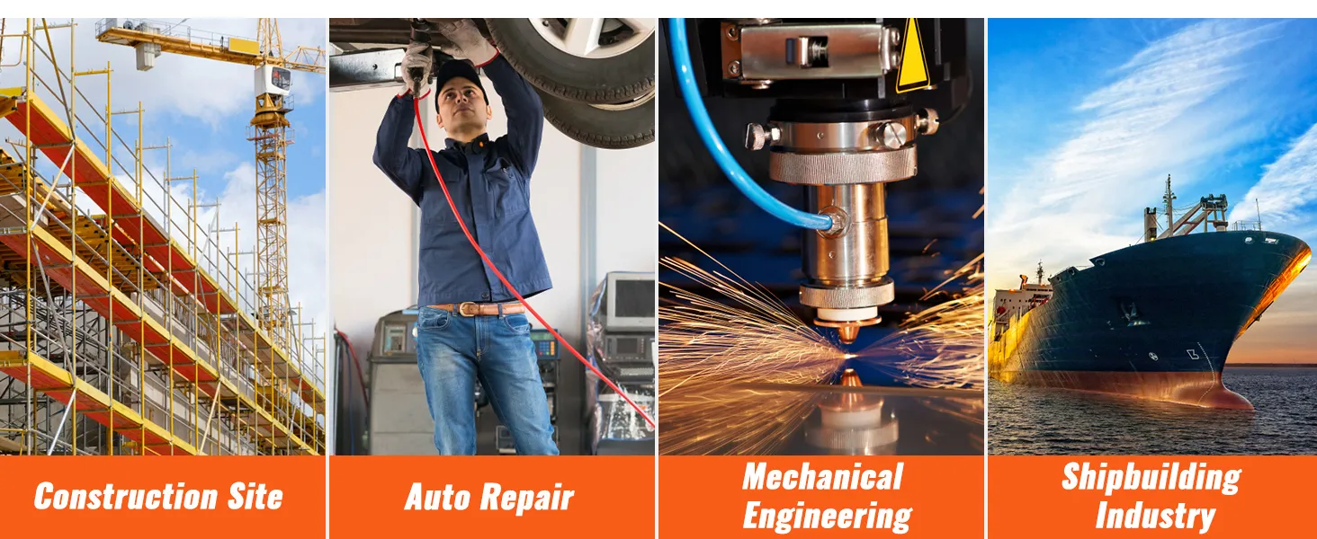 construction site, auto repair, mechanical engineering, and shipbuilding industry applications showcase VEVOR knockout punch driver kit.
