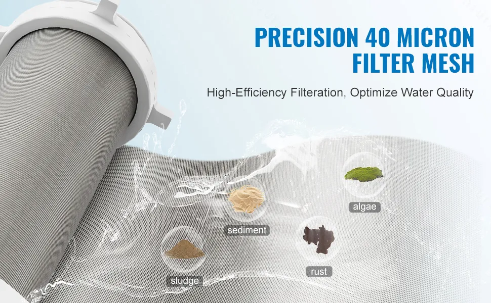 Filtro de sedimentos para toda la casa VEVOR con malla de precisión de 40 micrones, elimina algas, lodos, sedimentos y óxido.
