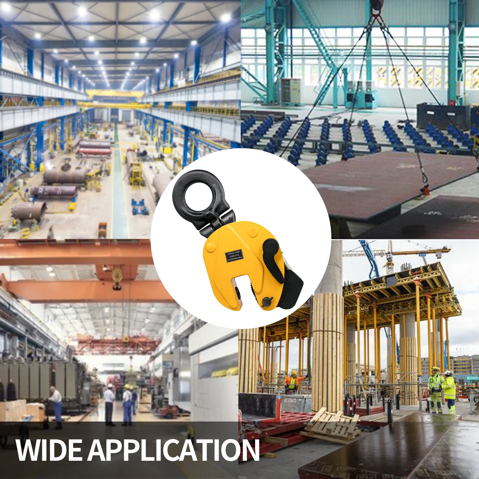 VEVOR lifting clamp in diverse industrial applications for efficient material handling.