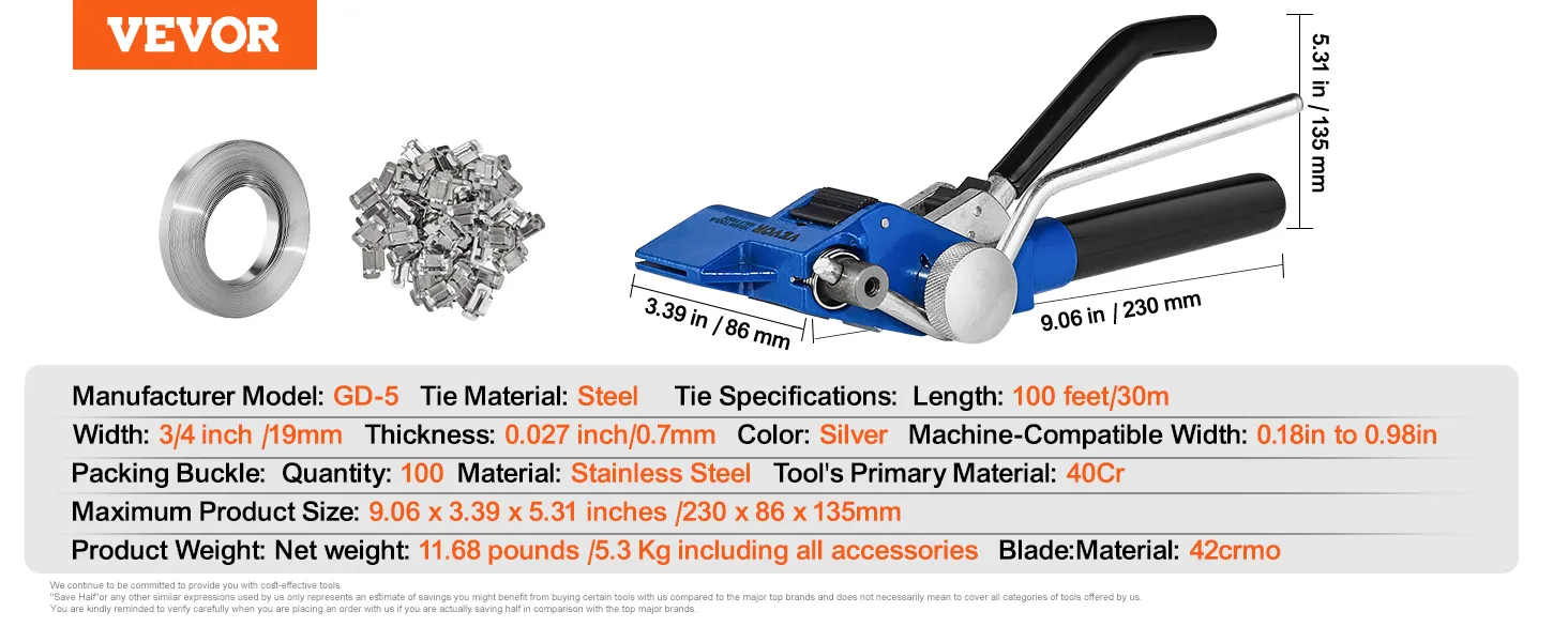 Il kit di reggiatura VEVOR comprende utensili, fascette in acciaio e fibbie, ideali per la reggiatura compatibile con le macchine.