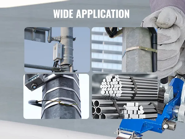 ampie applicazioni del kit di reggiatura VEVOR su pali e fasci, dimostrandone la versatilità.