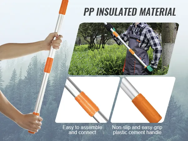 VEVOR manual pole saw featuring pp insulated material, easy-to-grip handle, and simple assembly.